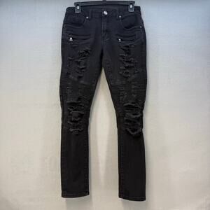 CJ Black Premium Women's Jeans 28/30 Black Skinny Flex Moto Style Heavy Distress